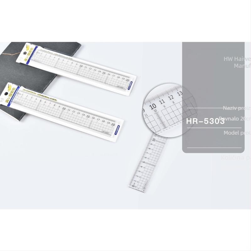 Haiwen HR-253 Prozirna 18 cm plastična ravnala s valovitim uzorkom, plavo-ružičasta – za učenike osnovne škole