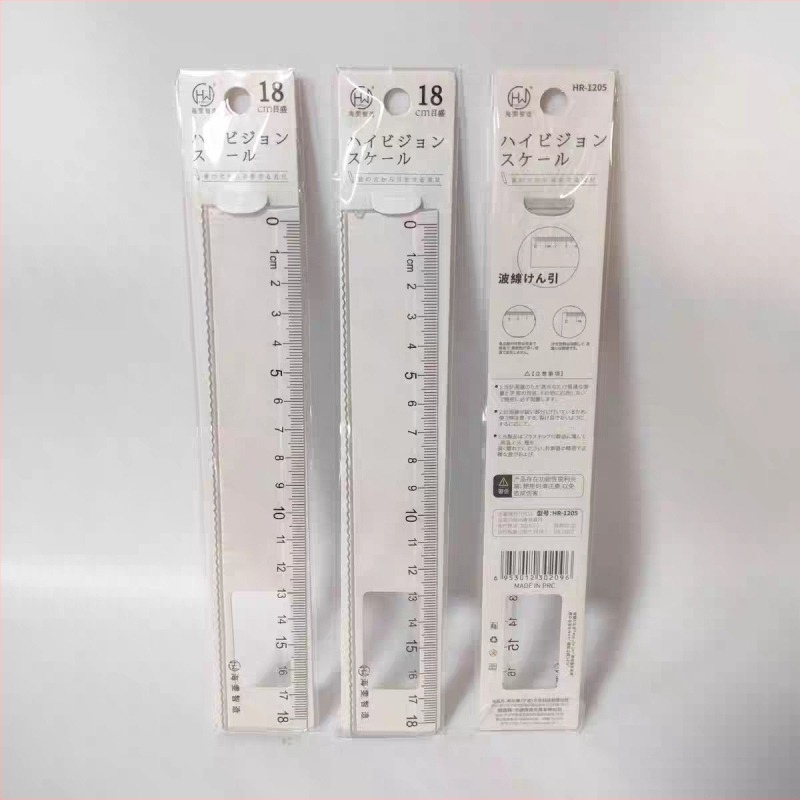 Haiwen HR-253 Prozirna 18 cm plastična ravnala s valovitim uzorkom, plavo-ružičasta – za učenike osnovne škole