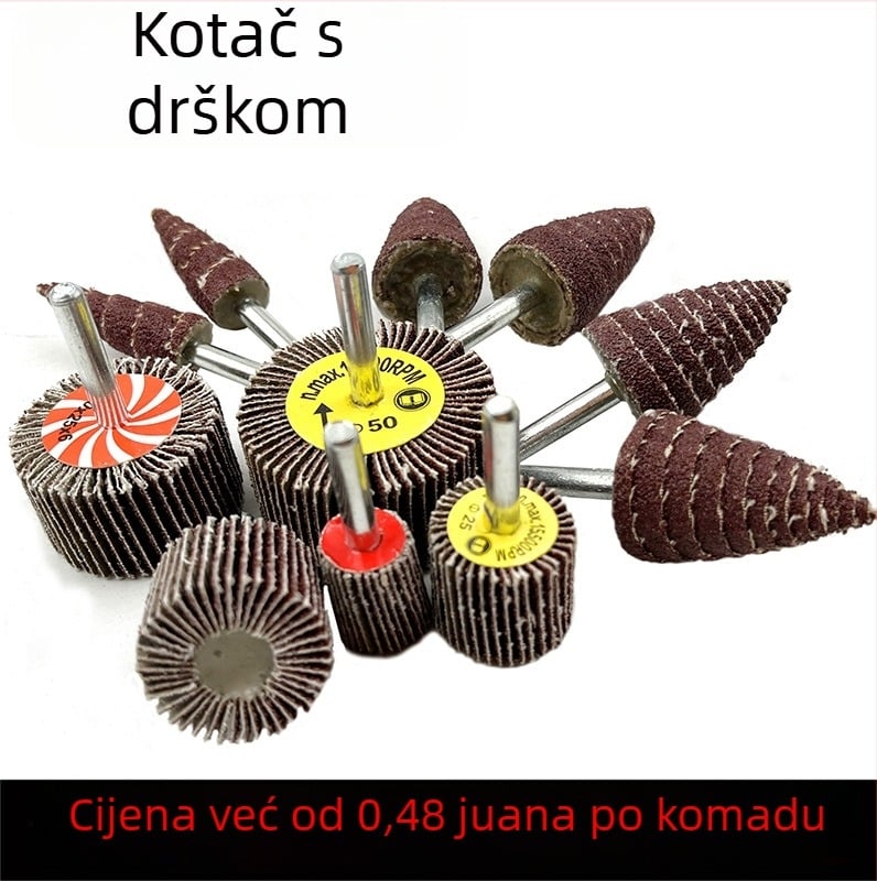 Konusna glava za brušenje s drškom, abrazivni platneni kotač i glava za piljenje papirom za poliranje metala i drva, zrnatost 16-80