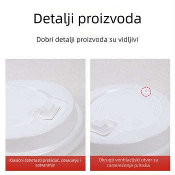 Jednokratna kapica za papirnatu čašu, plosni poklop s prekidačem, promjeru 80/90 mm, višenamjenski spojni poklop, vodonepropusan, poklop za čaj s mlijekom.