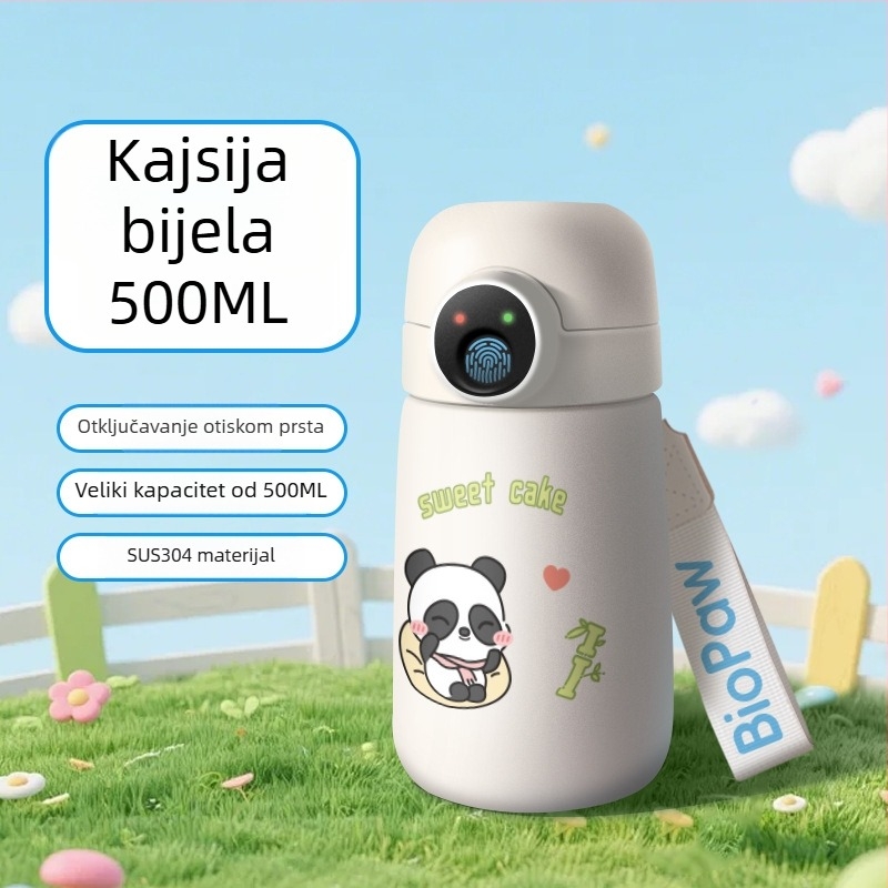 Prilagodljiva čaša za vodu s otiskom prsta, izolirana i pametna, sa slamkom, za učenike