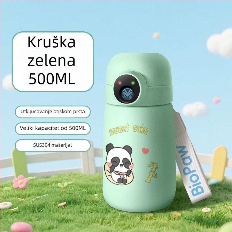 Prilagodljiva čaša za vodu s otiskom prsta, izolirana i pametna, sa slamkom, za učenike