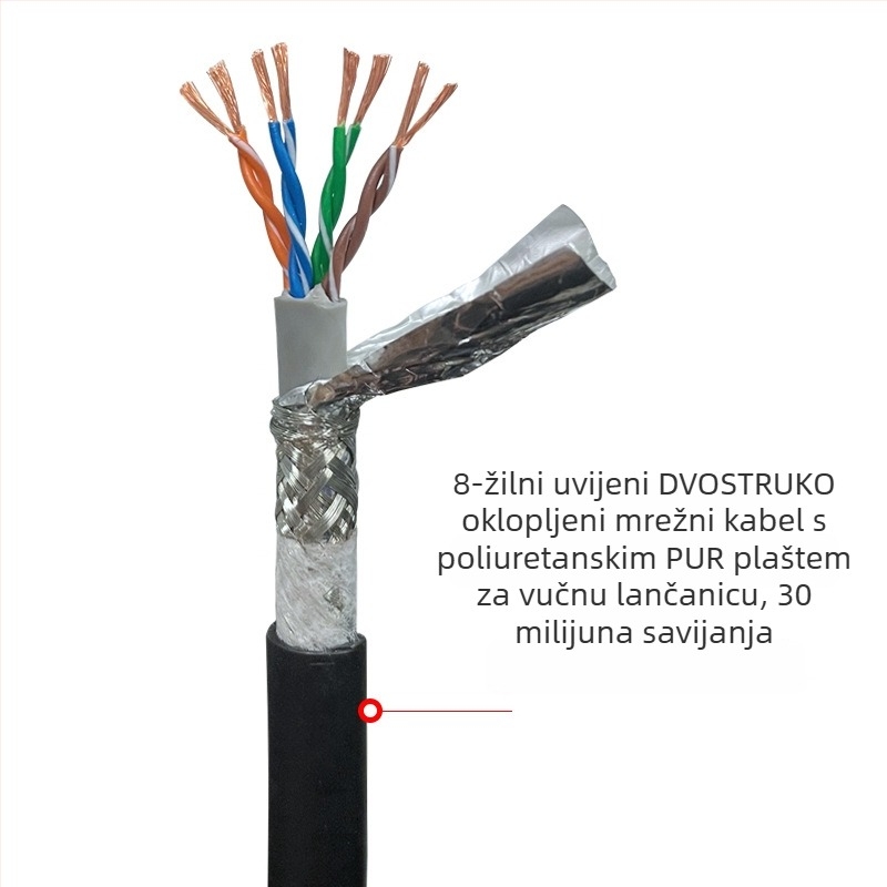 Cat5/Cat6/Cat7 dvostruko zaštićeni industrijski Ethernet kabel za strojnu opremu, otpornost na smetnje, otporan na ulje, otporan na savijanje, fleksibilni lanac za uvlačenje kablova