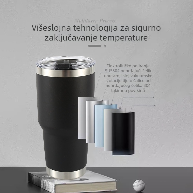 Termos čaša od 304 nehrđajućeg čelika, 30 oz, za automobil, poklopac sa slamkom, održava hladna pića
