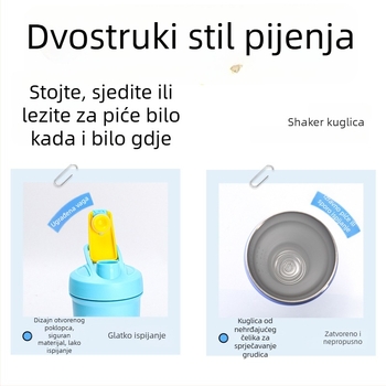 Termos šalica od 304 nehrđajućeg čelika s mjernom skalom, jednofarbna, kućna upotreba, šalica za kavu, prenosni shaker za proteine u prahu