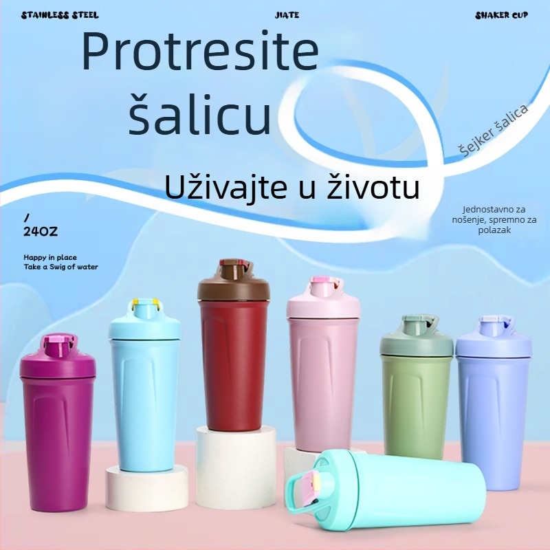 Termos šalica od 304 nehrđajućeg čelika s mjernom skalom, jednofarbna, kućna upotreba, šalica za kavu, prenosni shaker za proteine u prahu
