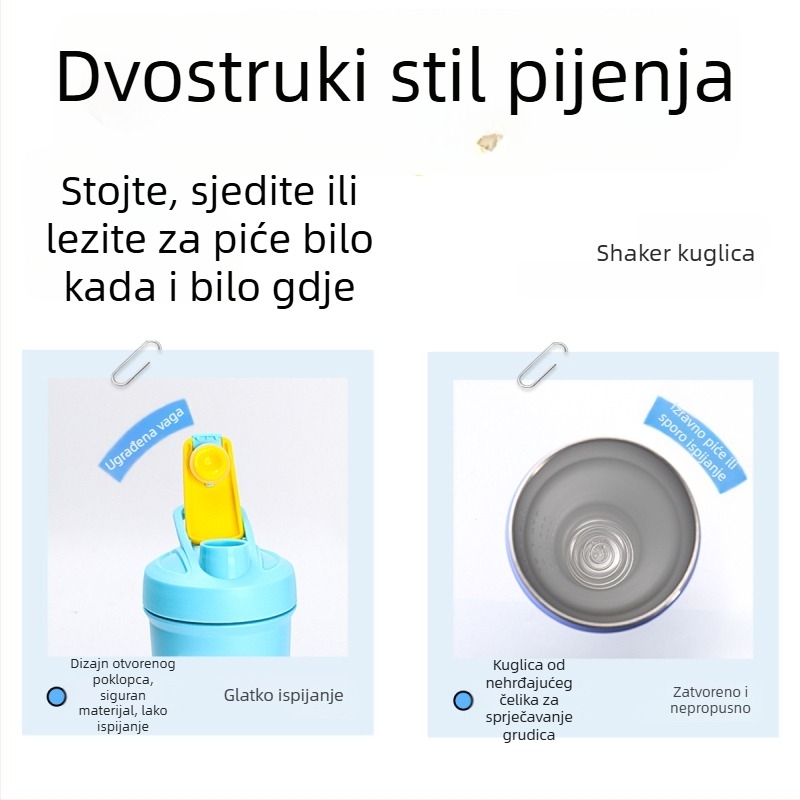Termos šalica od 304 nehrđajućeg čelika s mjernom skalom, jednofarbna, kućna upotreba, šalica za kavu, prenosni shaker za proteine u prahu