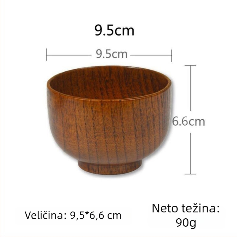 Japanskog stila drvena zdjela za kućnu upotrebu, bez laka, pogodna za odrasle i djecu, čvrsta drvena zdjela za rezance, velike veličine, otporna na toplinu i lomljenje