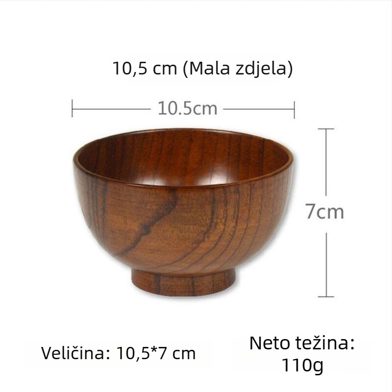 Japanskog stila drvena zdjela za kućnu upotrebu, bez laka, pogodna za odrasle i djecu, čvrsta drvena zdjela za rezance, velike veličine, otporna na toplinu i lomljenje
