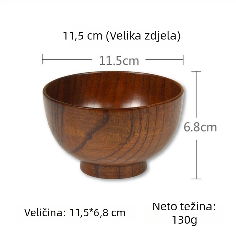 Japanskog stila drvena zdjela za kućnu upotrebu, bez laka, pogodna za odrasle i djecu, čvrsta drvena zdjela za rezance, velike veličine, otporna na toplinu i lomljenje