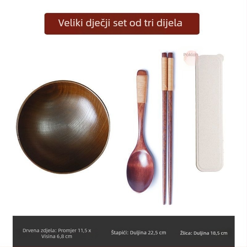 Japanskog stila drvena zdjela za kućnu upotrebu, bez laka, pogodna za odrasle i djecu, čvrsta drvena zdjela za rezance, velike veličine, otporna na toplinu i lomljenje