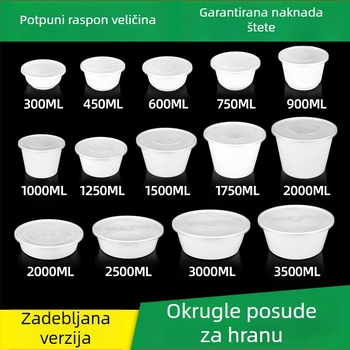 Okrugla jednokratna zdjela od PP, mliječno bijela, prozirna posuda za hranu, injekcijsko oblikovana, 300–900 ml, pogodna za supe i rezance