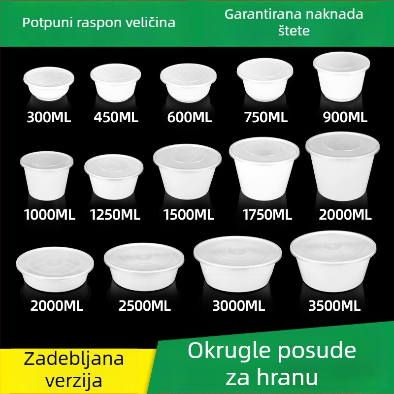 Okrugla jednokratna zdjela od PP, mliječno bijela, prozirna posuda za hranu, injekcijsko oblikovana, 300–900 ml, pogodna za supe i rezance