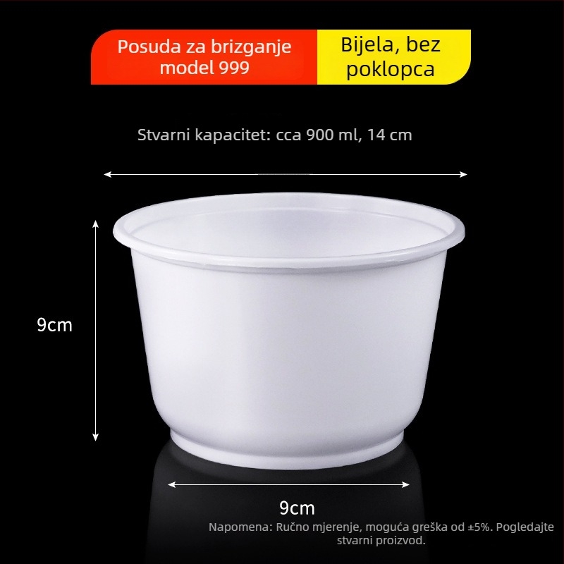 Okrugla jednokratna zdjela od PP, mliječno bijela, prozirna posuda za hranu, injekcijsko oblikovana, 300–900 ml, pogodna za supe i rezance