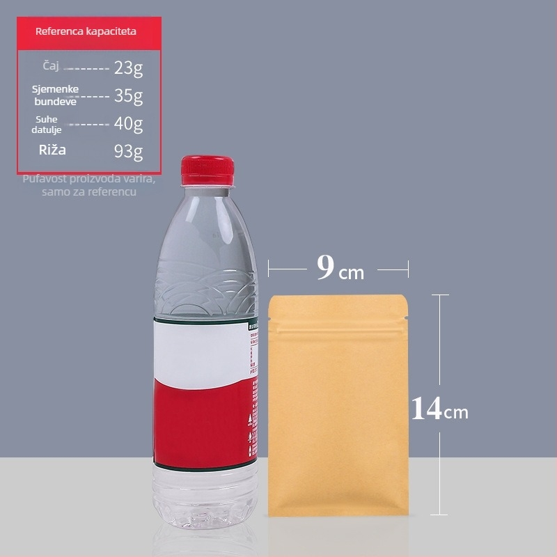 Debele vrećice od aluminijem premazanog kraft papira sa ravnim dnom, vodootporne i otporne na vlagu, za pakiranje hrane i čaja, samouzavirajuće vrećice od kraft papira s aluminijskom folijom