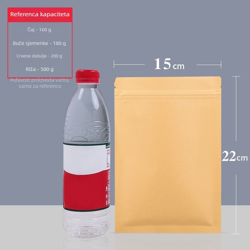 Debele vrećice od aluminijem premazanog kraft papira sa ravnim dnom, vodootporne i otporne na vlagu, za pakiranje hrane i čaja, samouzavirajuće vrećice od kraft papira s aluminijskom folijom