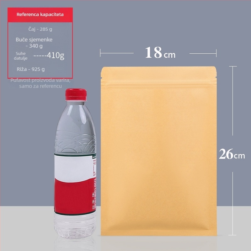 Debele vrećice od aluminijem premazanog kraft papira sa ravnim dnom, vodootporne i otporne na vlagu, za pakiranje hrane i čaja, samouzavirajuće vrećice od kraft papira s aluminijskom folijom
