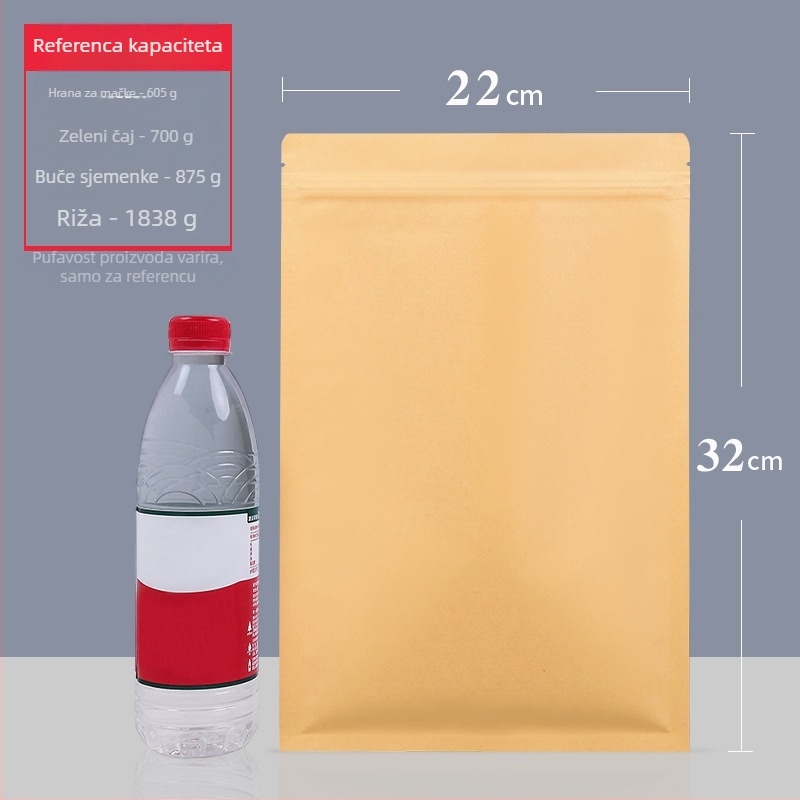 Debele vrećice od aluminijem premazanog kraft papira sa ravnim dnom, vodootporne i otporne na vlagu, za pakiranje hrane i čaja, samouzavirajuće vrećice od kraft papira s aluminijskom folijom