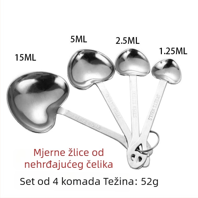 Set mjernih čaša i žlica od nehrđajućeg čelika s dvostrukom skalom za pečenje, kavu i začine