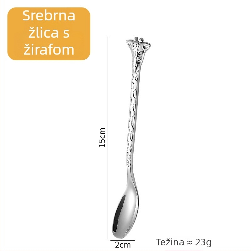 Žličko-forka s ručkom u obliku žirafe, zlatni karikatura dizajn, 304 nehrđajući čelik, za kavu i desert