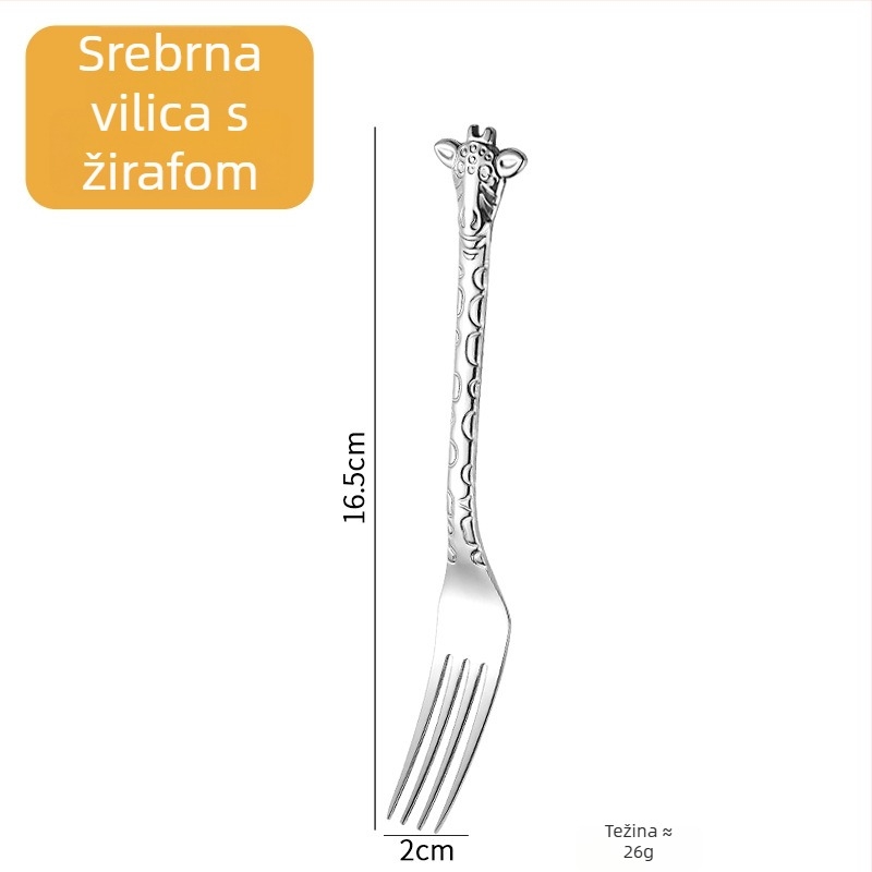 Žličko-forka s ručkom u obliku žirafe, zlatni karikatura dizajn, 304 nehrđajući čelik, za kavu i desert
