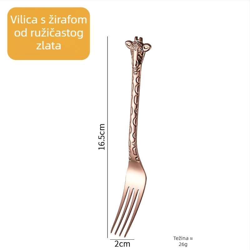 Žličko-forka s ručkom u obliku žirafe, zlatni karikatura dizajn, 304 nehrđajući čelik, za kavu i desert