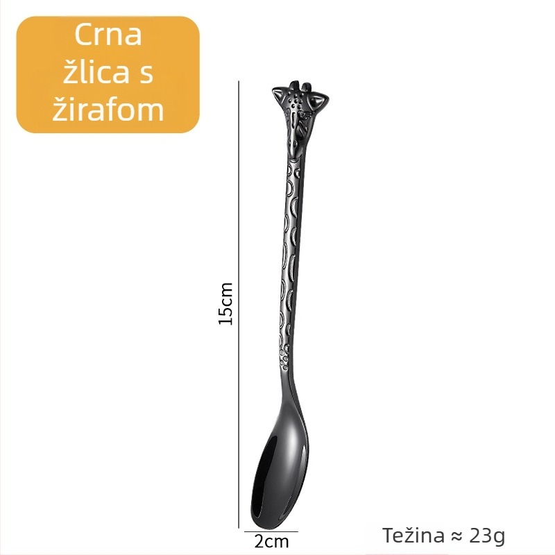 Žličko-forka s ručkom u obliku žirafe, zlatni karikatura dizajn, 304 nehrđajući čelik, za kavu i desert