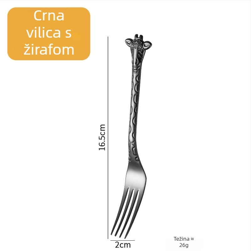 Žličko-forka s ručkom u obliku žirafe, zlatni karikatura dizajn, 304 nehrđajući čelik, za kavu i desert