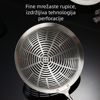 Profesionalna mrežica od 304 nehrđajućeg čelika, perforirana velika glava za tjesteninu i prženje, filtriranje ulja, ručka protiv opeklina.