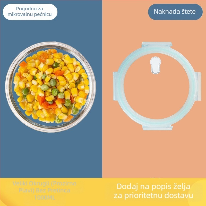Staklena kutija za obrok od borosilikatnog stakla, mikrovalna sigurna, dvodjelna, 800-1000 ml, čuva hranu svježu, prijenosna