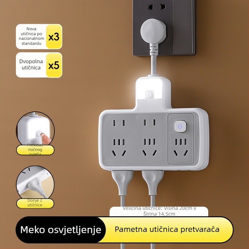 Višenamjenski produžni kabel s više USB priključnica, digitalnim zaslonom sata, pametnom utičnicom i noćnim svjetlom