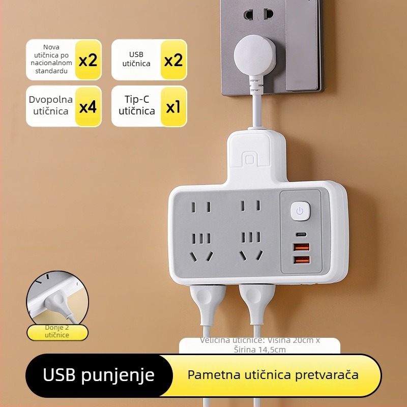 Višenamjenski produžni kabel s više USB priključnica, digitalnim zaslonom sata, pametnom utičnicom i noćnim svjetlom