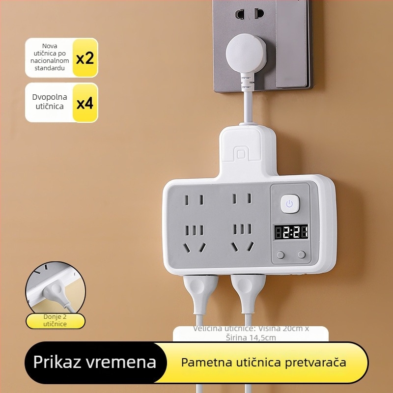 Višenamjenski produžni kabel s više USB priključnica, digitalnim zaslonom sata, pametnom utičnicom i noćnim svjetlom