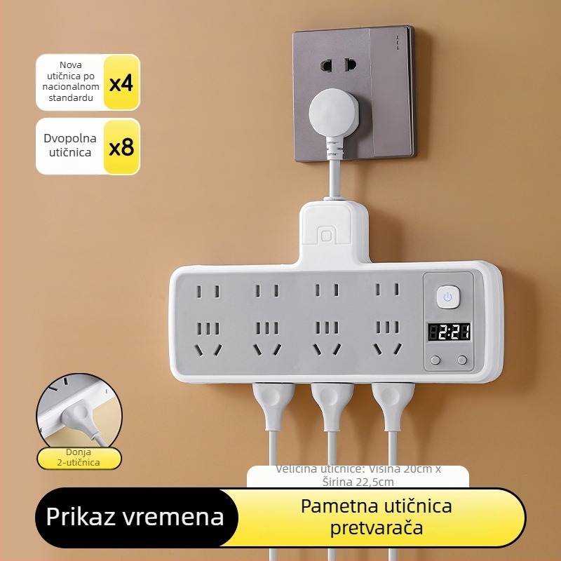 Višenamjenski produžni kabel s više USB priključnica, digitalnim zaslonom sata, pametnom utičnicom i noćnim svjetlom