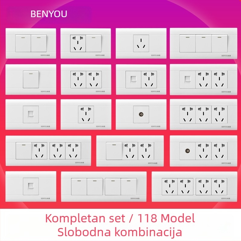 118-tip modulni zidni skriveni prekidački panel s 1–4 utičnicama za kućnu upotrebu