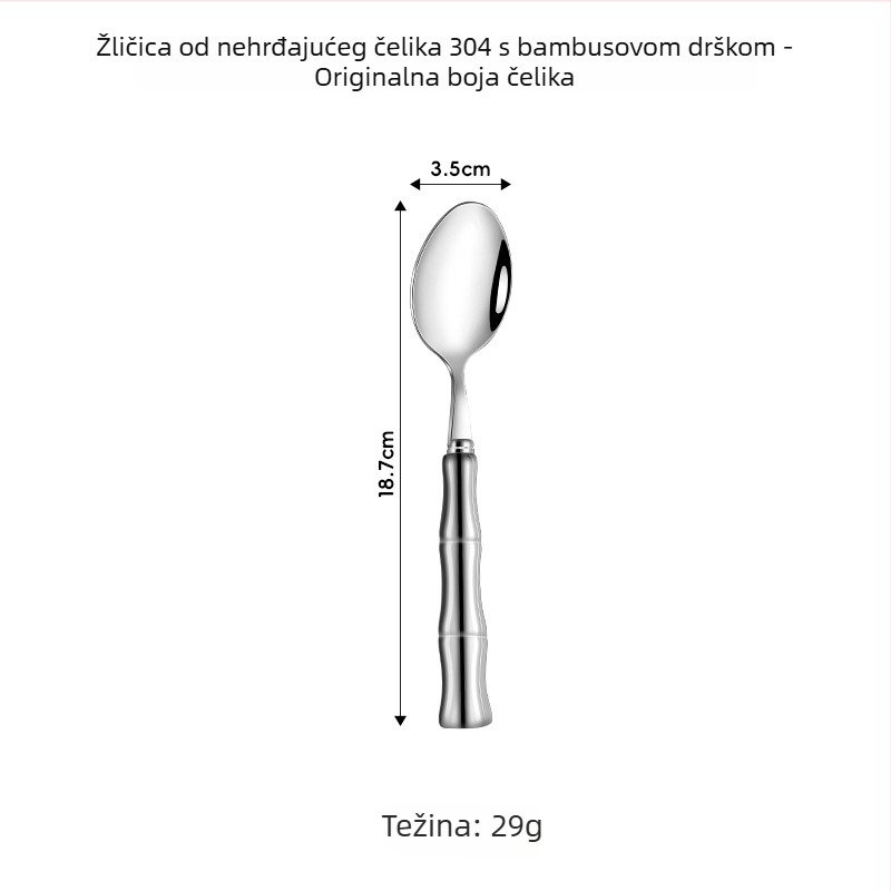 Set pribora od nehrđajućeg čelika 304 s keramičkom ručkom – nož, vilica i žlica (5 komada: nož za stol, vilica za stol, okrugla žlica, čajna žlica, špicasta žlica)