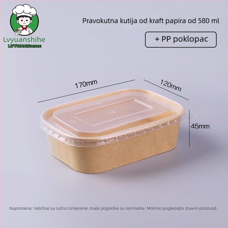 Jednokratna kutija za hranu od debelog Kraft papira, kvadratne oblike, za voće, lagana jela i salate