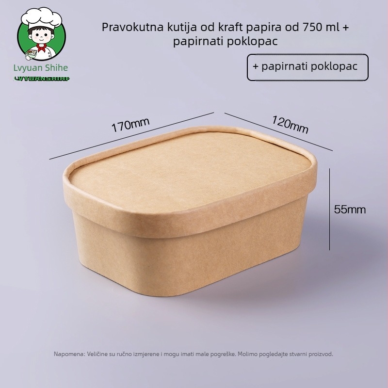 Jednokratna kutija za hranu od debelog Kraft papira, kvadratne oblike, za voće, lagana jela i salate