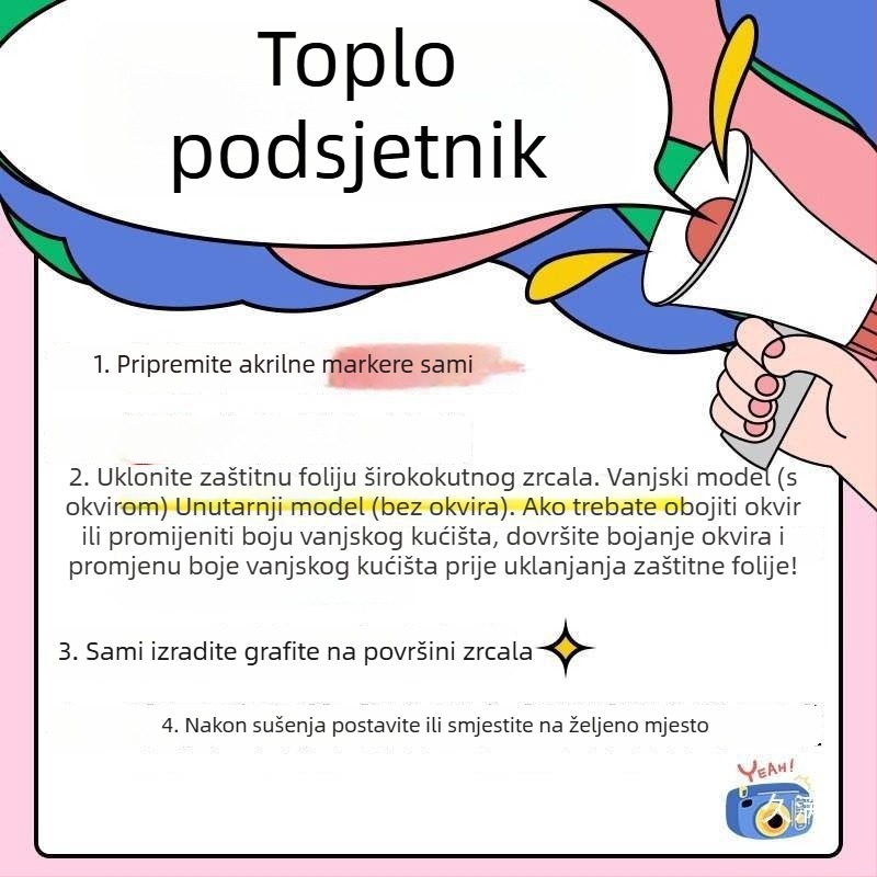 DIY graffiti oslikano širokokutno ogledalo za fotografiju, konveksno ogledalo za dekoraciju