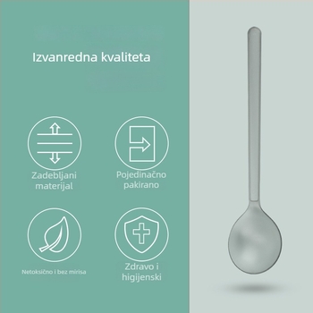 Jednokratna plastična žlica, mat završetak i debela konstrukcija, duga drška, okrugla glava, pojedinačno pakirano