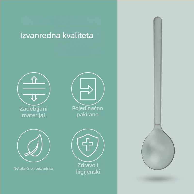 Jednokratna plastična žlica, mat završetak i debela konstrukcija, duga drška, okrugla glava, pojedinačno pakirano