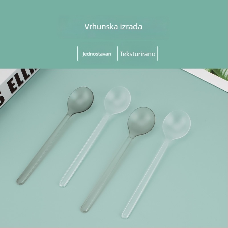 Jednokratna plastična žlica, mat završetak i debela konstrukcija, duga drška, okrugla glava, pojedinačno pakirano