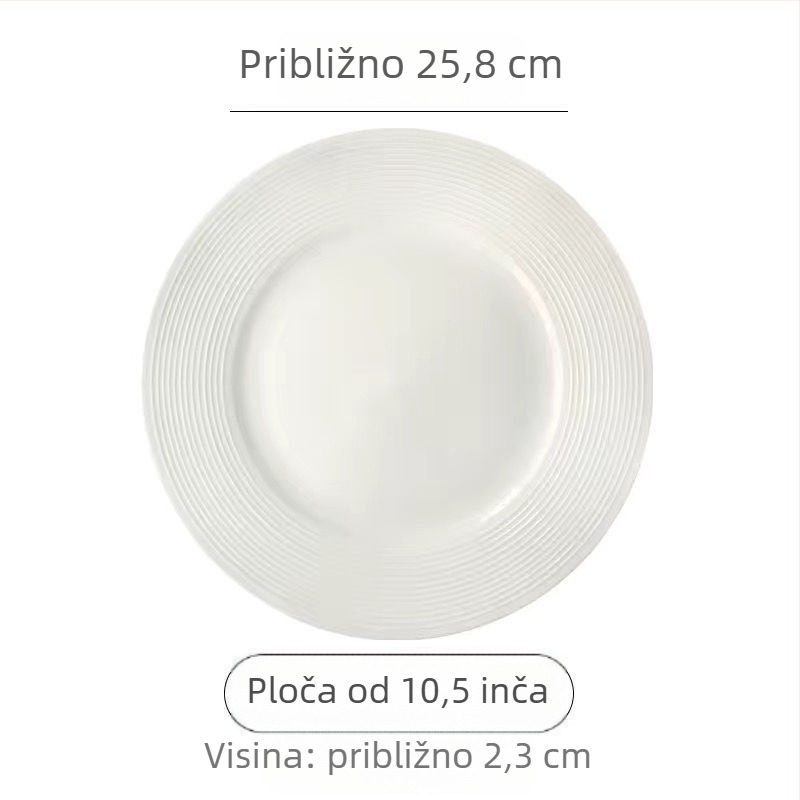 Bijeli porculanski tanjur za večeru, kružnog oblika, minimalističkog dizajna keramički tanjur za jela i deserte, kućna posuda