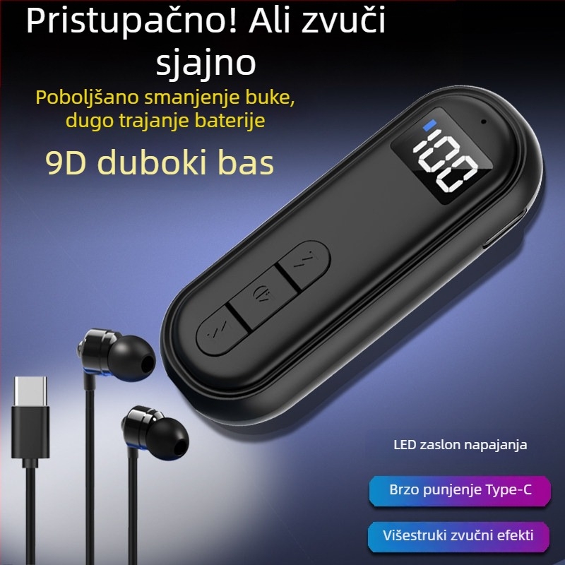 Klip-on Bluetooth slušalica-prijemnik s kostnom kondukcijom, visoka kvaliteta zvuka, redukcija buke, HD pozivi i slušanje glazbe