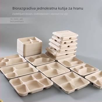 Jednokratna kutija za obrok s četiri odjeljka, od celulozne mase, višekomponentna, visokokvalitetna ekološka ambalaža za vanjsku dostavu