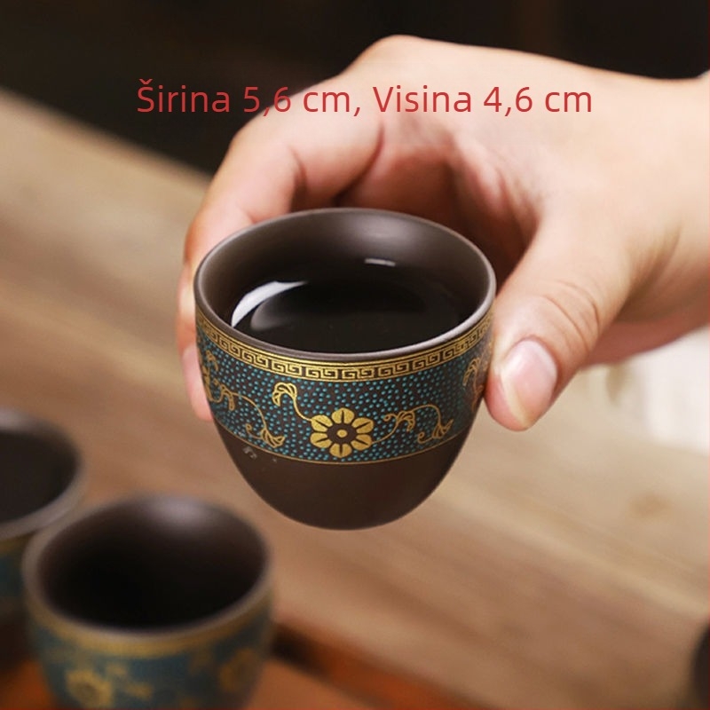Set od 6 Jianzhan čajnih šalice s Tenmoku glazurom, keramika pećnice transformirana, male degustacijske šalice