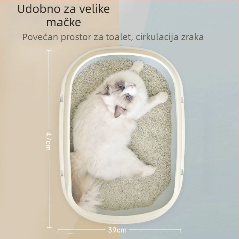 Poluotvorena kutija za mačke s dezodorirajućim sustavom, uključuje pijesak, za mačiće
