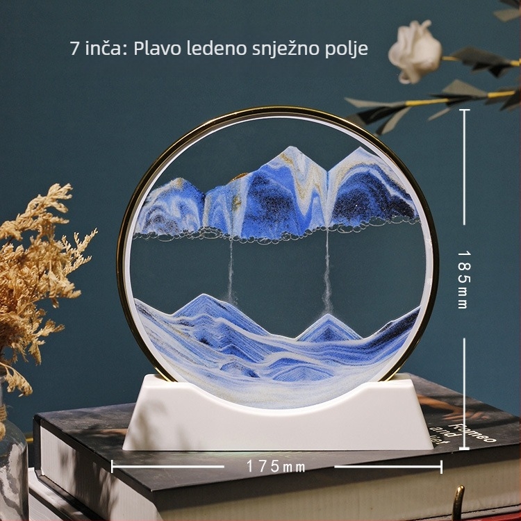 3D slika s tekućim pijeskom u okrugloj staklenoj posudi – dekor za dnevni boravak i radni stol, staklena boca s pijeskom