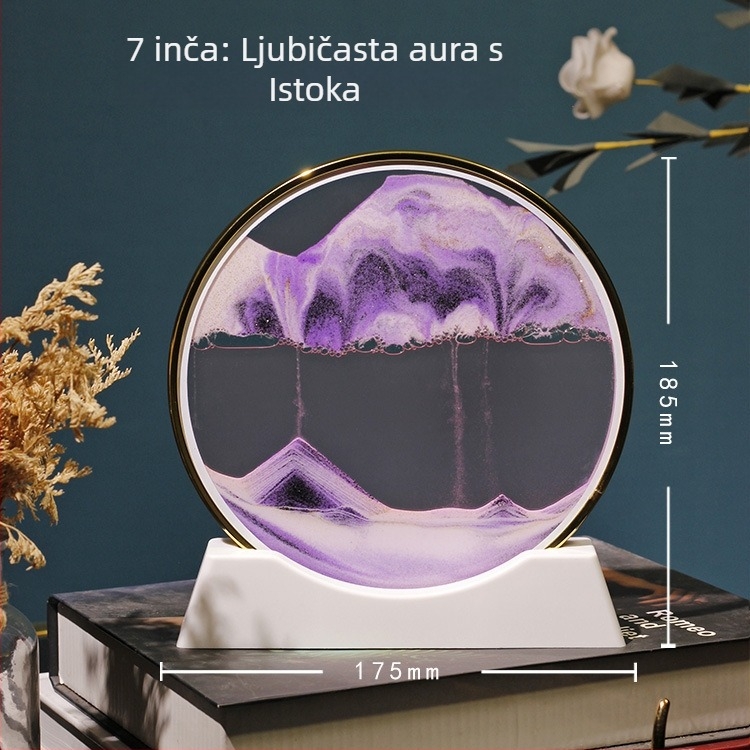 3D slika s tekućim pijeskom u okrugloj staklenoj posudi – dekor za dnevni boravak i radni stol, staklena boca s pijeskom