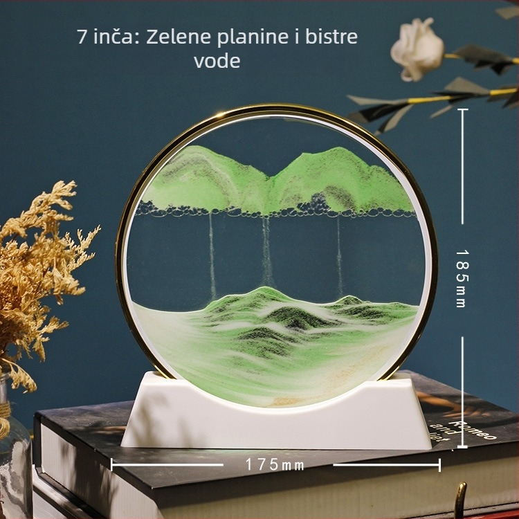 3D slika s tekućim pijeskom u okrugloj staklenoj posudi – dekor za dnevni boravak i radni stol, staklena boca s pijeskom